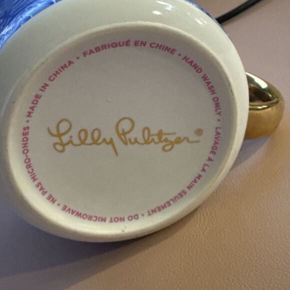 Lilly Pulitzer Coffee Tea Mug Cup Abaco Blue Gold 13 oz - Picture 5 of 5